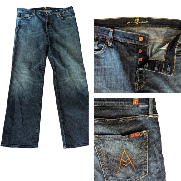 7 For All Mankind button fly A pocket relaxed straight leg blue  jeans W39 L33 - Picture 1 of 8